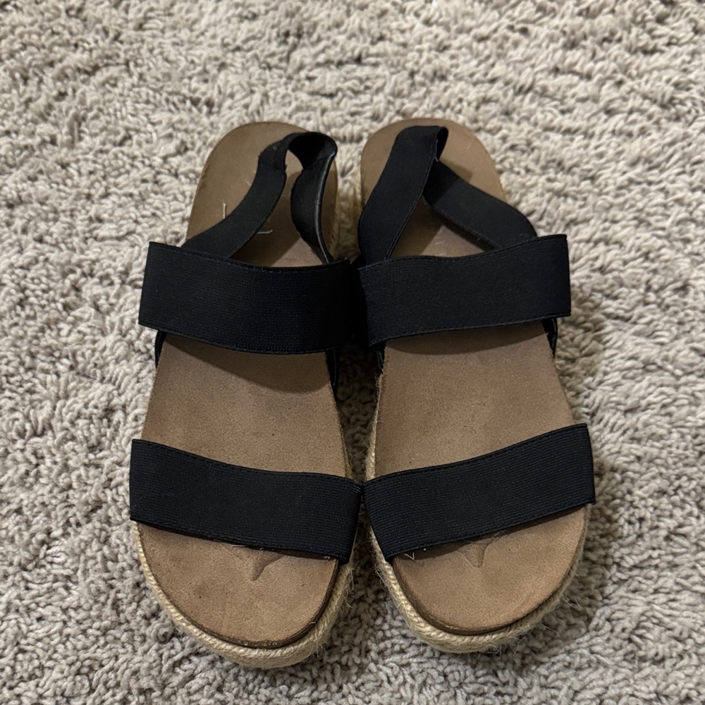 Black Strappy Sandals with Tan Soles